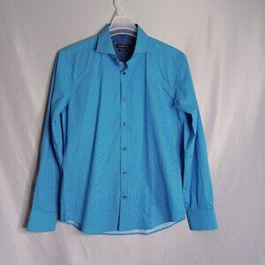 Bugatchi Shaped Fit Shirt Mens Medium Teal Blue Long Sleeve Button Down Luxury